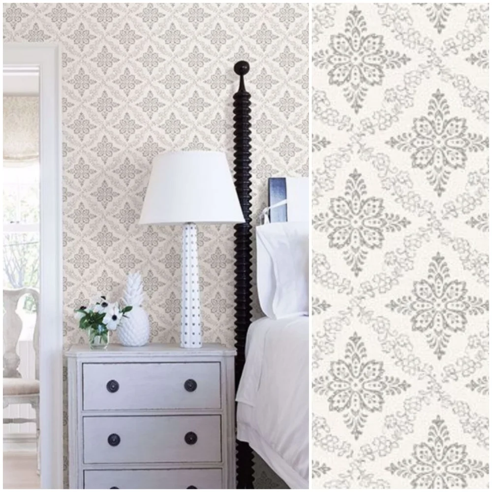 Wallpaper Geometric Floral White & Gray
